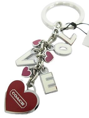 Coach Multi LOVE Red White Silver Metal and Enamel Fob NWT Keychain